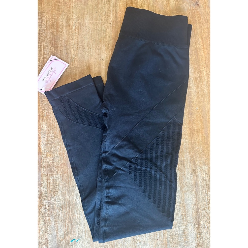 Amelia Activewear Womens Black High Waisted Mesh Panel‎ Leggings Size L NWT